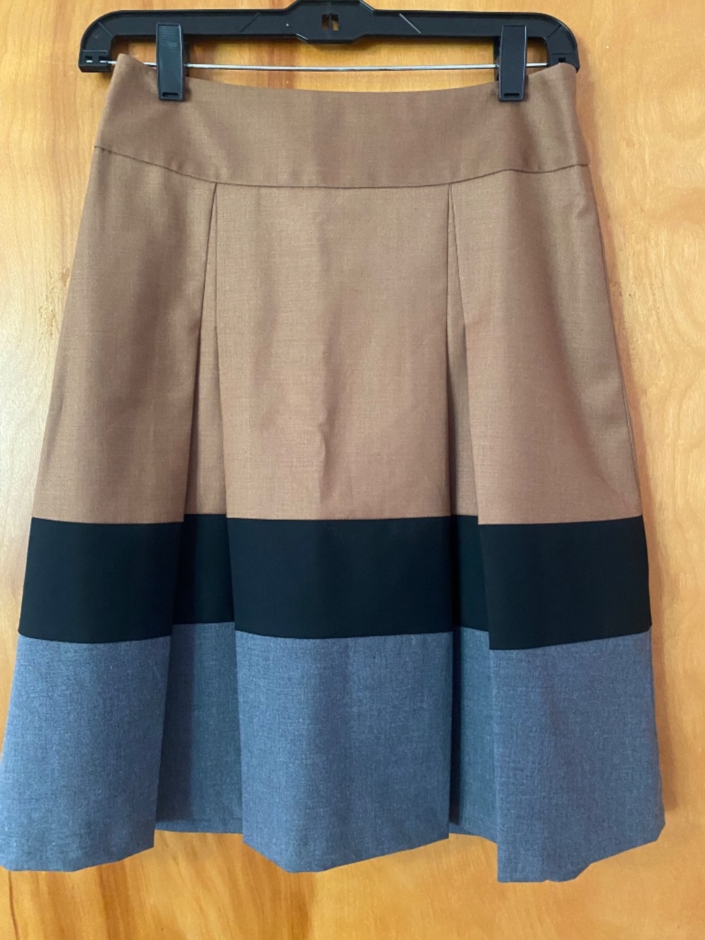 The Limited Colorblock Pleated A-Line Skirt in Brown, Black, and Gray